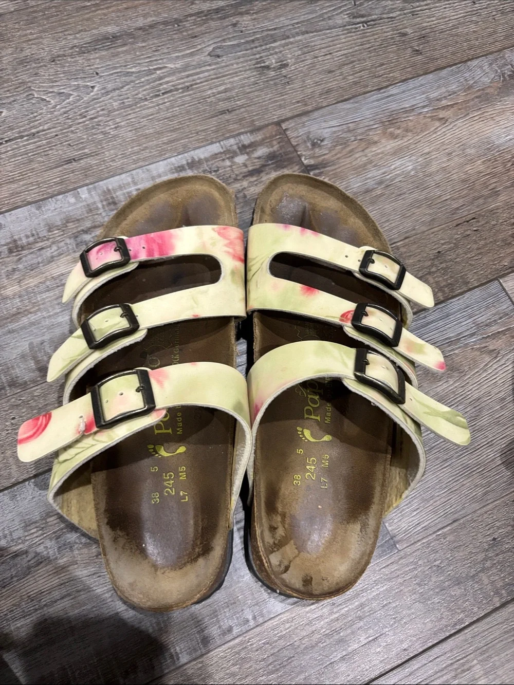 Birkenstock Women’s Triple-Strap Floral Sandals in Yellow and Pink